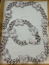 Studded butterfly zirconia necklace with matching bracelet