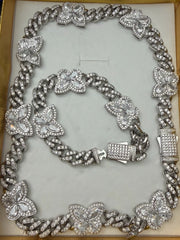 Studded butterfly zirconia necklace with matching bracelet