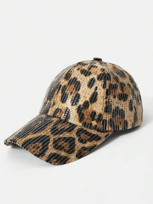 LEAPARD PRINT SEQUIN BASEBALL CAP