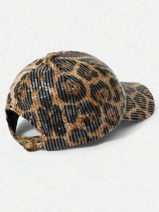 LEAPARD PRINT SEQUIN BASEBALL CAP