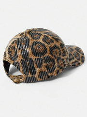 LEAPARD PRINT SEQUIN BASEBALL CAP