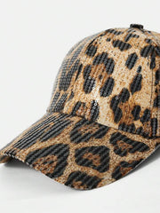 LEAPARD PRINT SEQUIN BASEBALL CAP